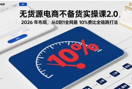 无货源电商不备货实操课2.0，从0到1全网最低10%费比全链路打法